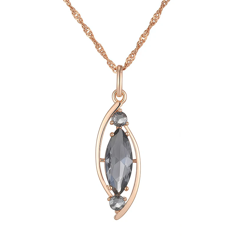 Wbmqda Anhänger und Halskette mit grauem Stein und Rhombus für Damen, 585 Roségoldfarben, luxuriöses Schmuckzubehör