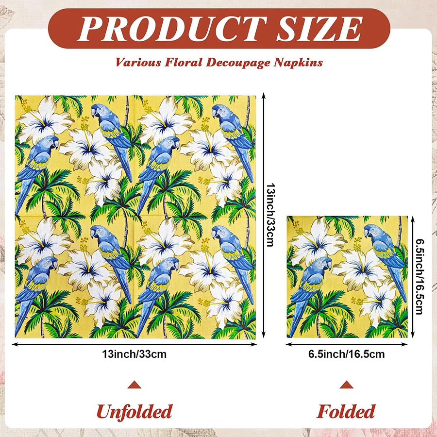 Disposable Paper Napkins 20Pcs Tropical Parrot Hibiscus Palm Print Party Napkin for Wedding Birthday Table Decor - view 2