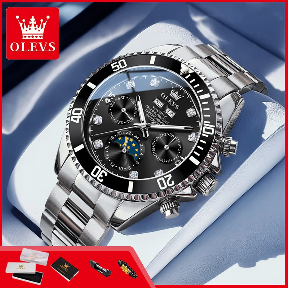 

OLEVS 6729 Men's Watches Dual Calendar Moon Phase 42mm Dial Original Waterproof Mechanical Wristwatch for Man