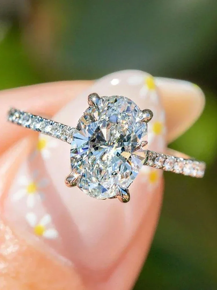 KNB-Anillo de diamante moissanita ovalado auténtico de 1ct para mujer, Plata de Ley 925, fiesta de aniversario, joyería fina de alta calidad