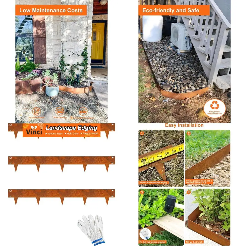

40 x 8 3-Pack 10FT Rusted Corten Steel Garden Edging, Easy Install, Elegant Metal Border for Lawns, Flower Beds, and Pathways