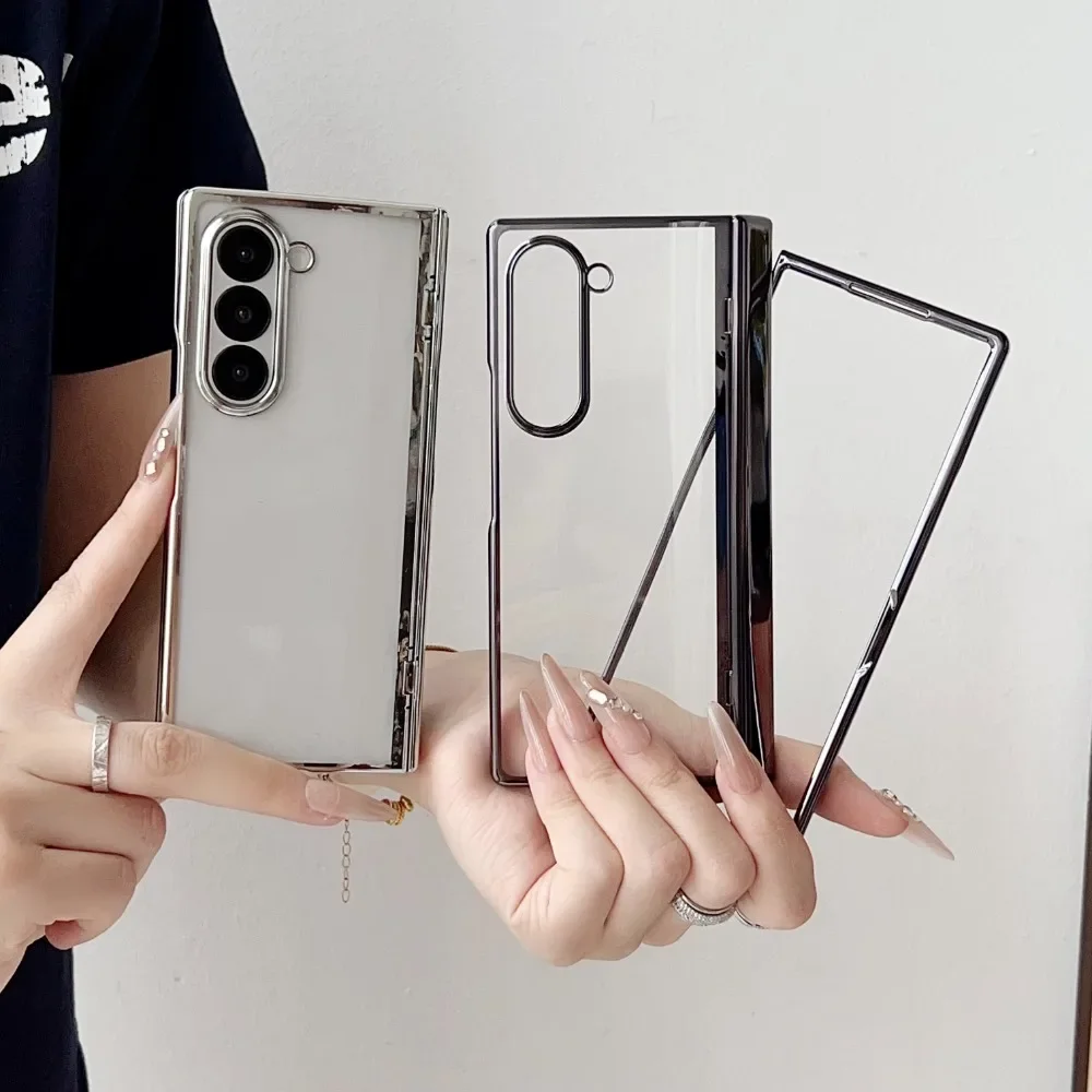 Transparente galvanisierte Federscharnier-Schutzhülle für Samsung Galaxy Z Fold 7 6 5 4 Fold7 Fold6 Hartschalenhülle