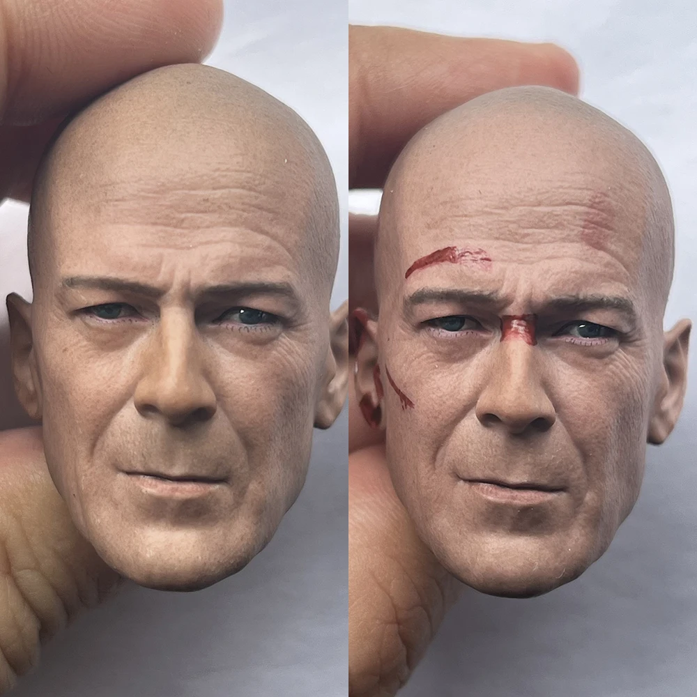 1/6 Bruce Willis Damaged Ver. Cabeza esculpida de PVC, modelo tallado de cabeza masculina compatible con muñecos corporales de figura de acción de soldado de 12 pulgadas