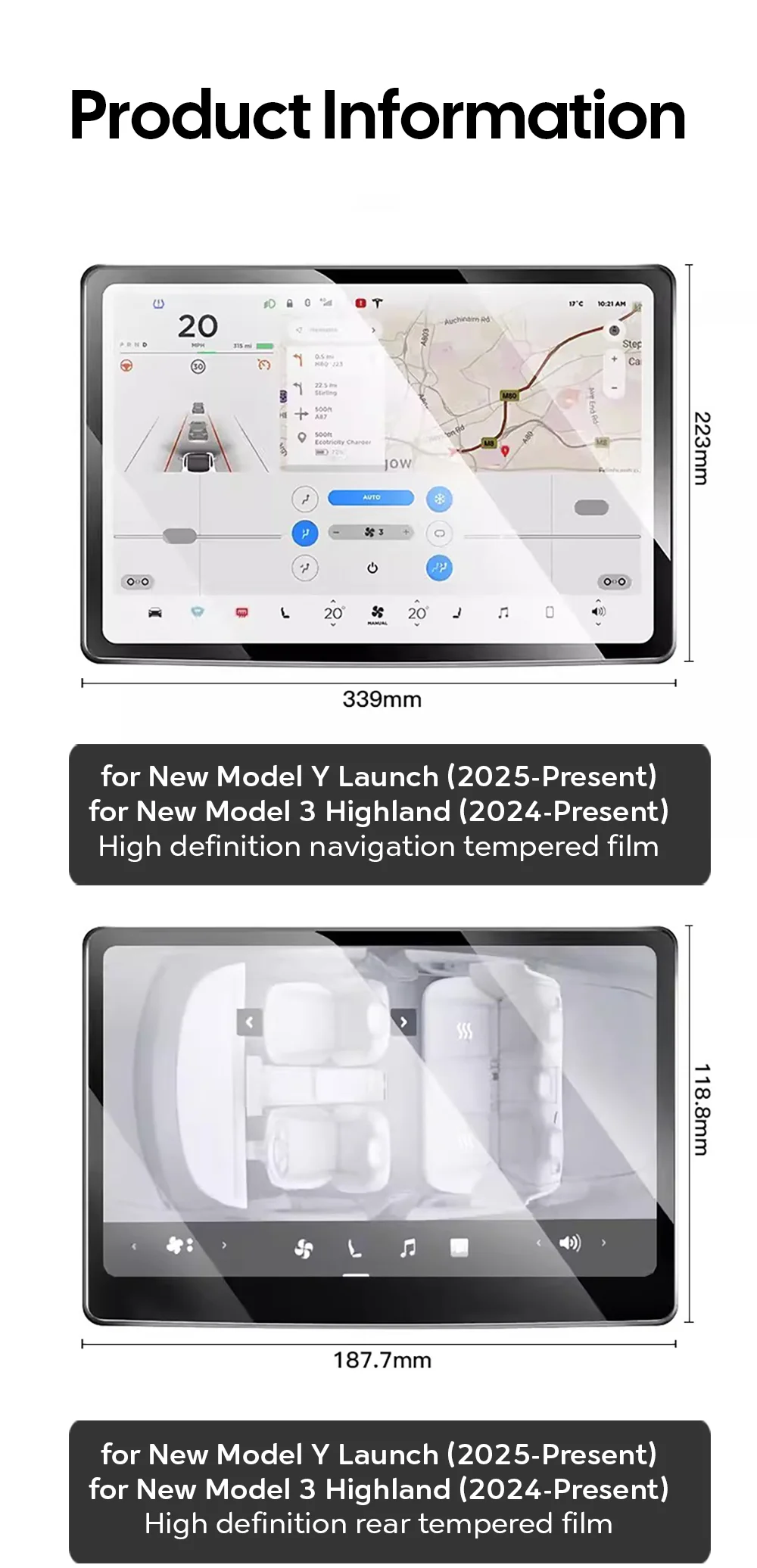 Gehärteter Glasfilm Displayschutz für Tesla Model Y Juniper Launch 2025 Model 3 Highland 24 Hintere Reihe Mittelkonsole Touchscreen – Detail 4