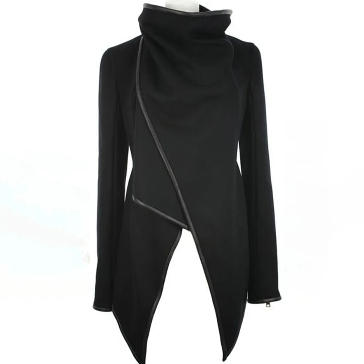 USLEsimplifié-Veste Asymétrique à Manches sulfet Col Haut pour Femme, Vêtement Décontracté, Couleur Unie, Joint Fendu, Nouvelle Collection