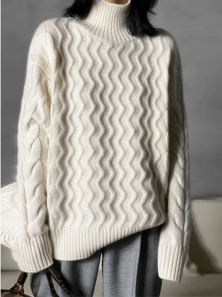 เสื้อสเวตเตอร์แคชเมียร์กึ่งคอเต่าขนาดบวกของผู้หญิงหนา Bottoming แฟชั่นโจ๊กเกอร์สําหรับฤดูใบไม้ร่วงและฤดูหนาว