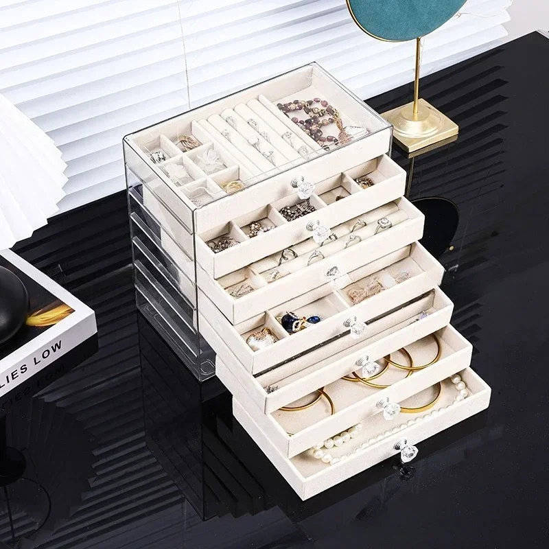 New PET Transparent 7-Layer Drawer Jewelry Storage Box for Earrings Necklaces Rings Accessory Display Stand Organizer