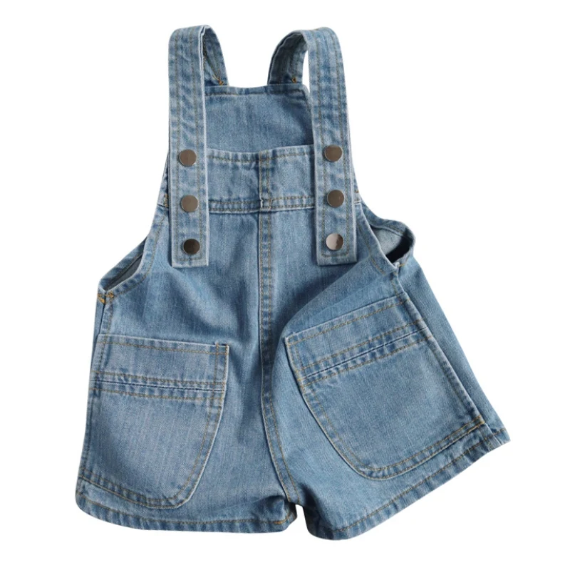 Kid Jean Strap Shorts Girls Fashion Casual Double-breasted Solid-color Jean Strap Shorts For Summer