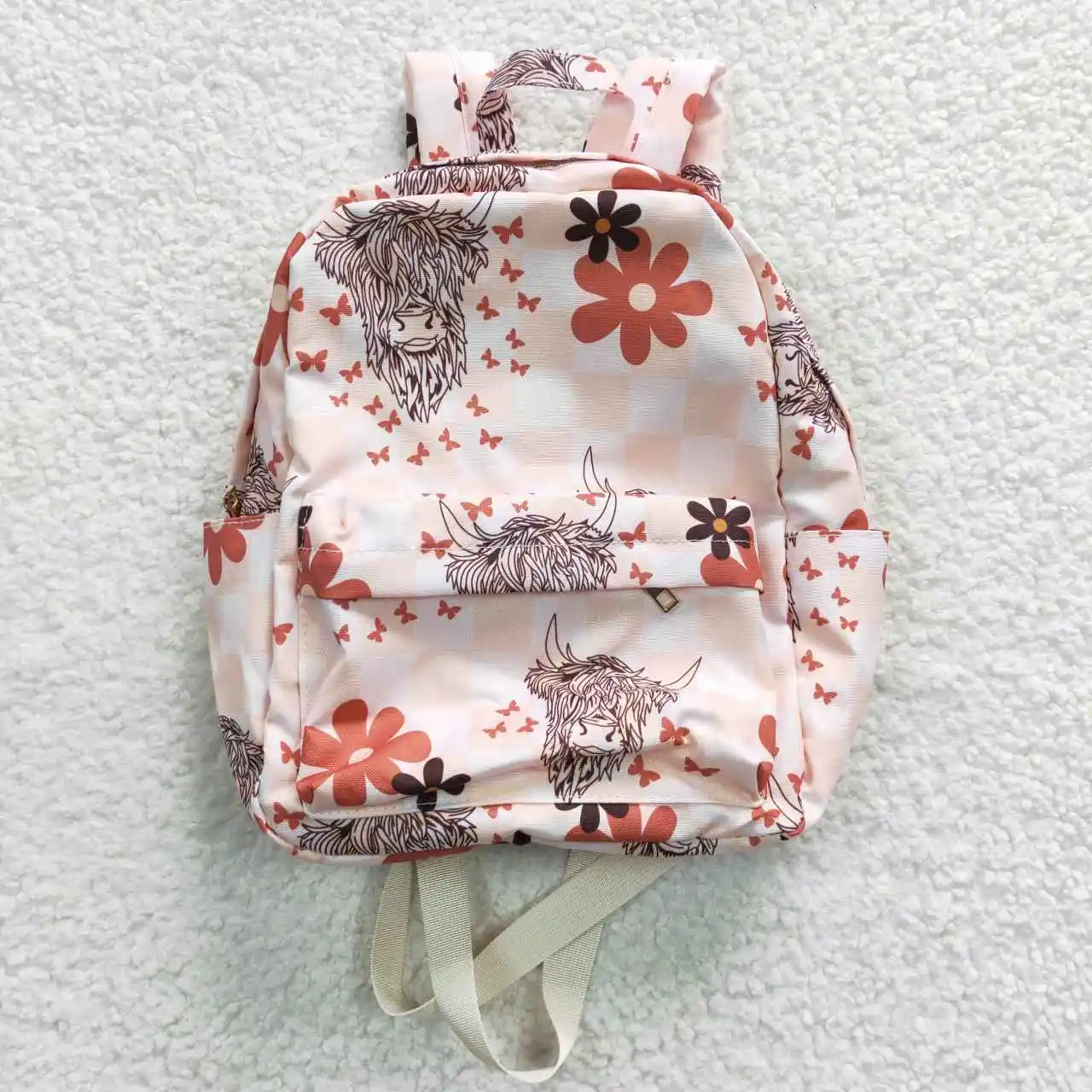 

BA0074 New arrival Boutique new children's Alpine cow head flower pink plaid backpack Summer Wholesale bags