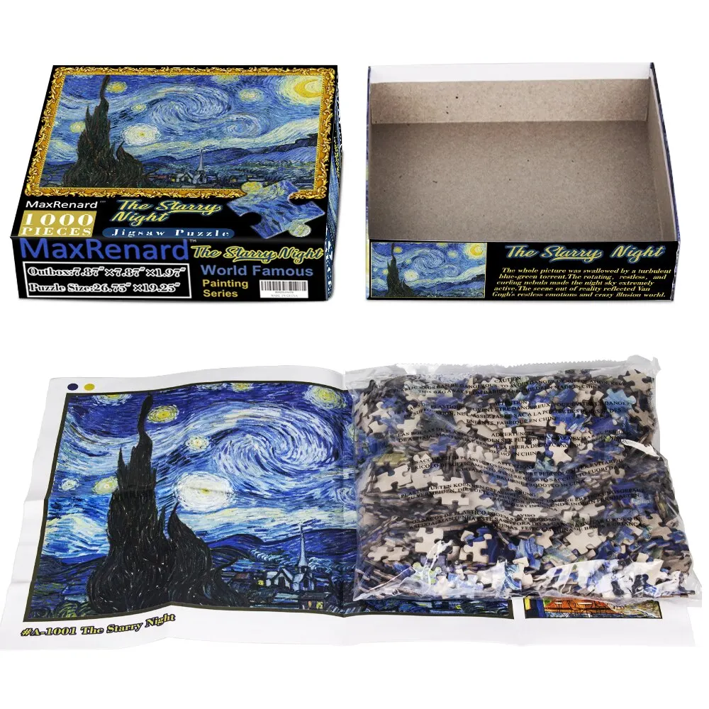 MaxRenard 1000 Pieces Jigsaw Puzzles Famous Paintings Van Gogh The Starry Night Family Game Gift Home Wall Decoration