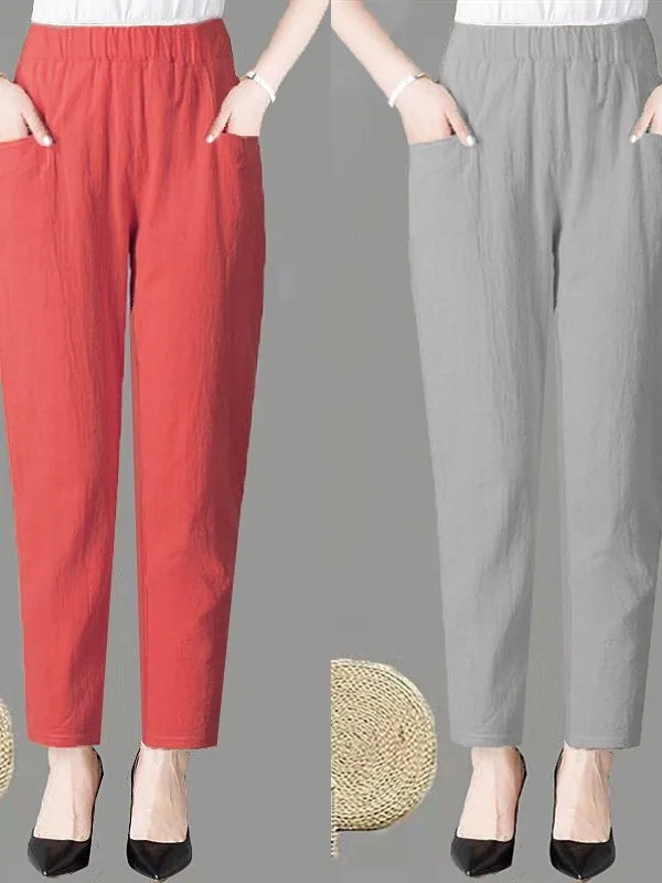 بنطلون هاريم فضفاض رقيق من القطن والكتان للصيف، بنطلون نسائي كاجوال أسود على شكل فانوس، نمط كوري بخصر مرتفع وطول تسعة أرباع