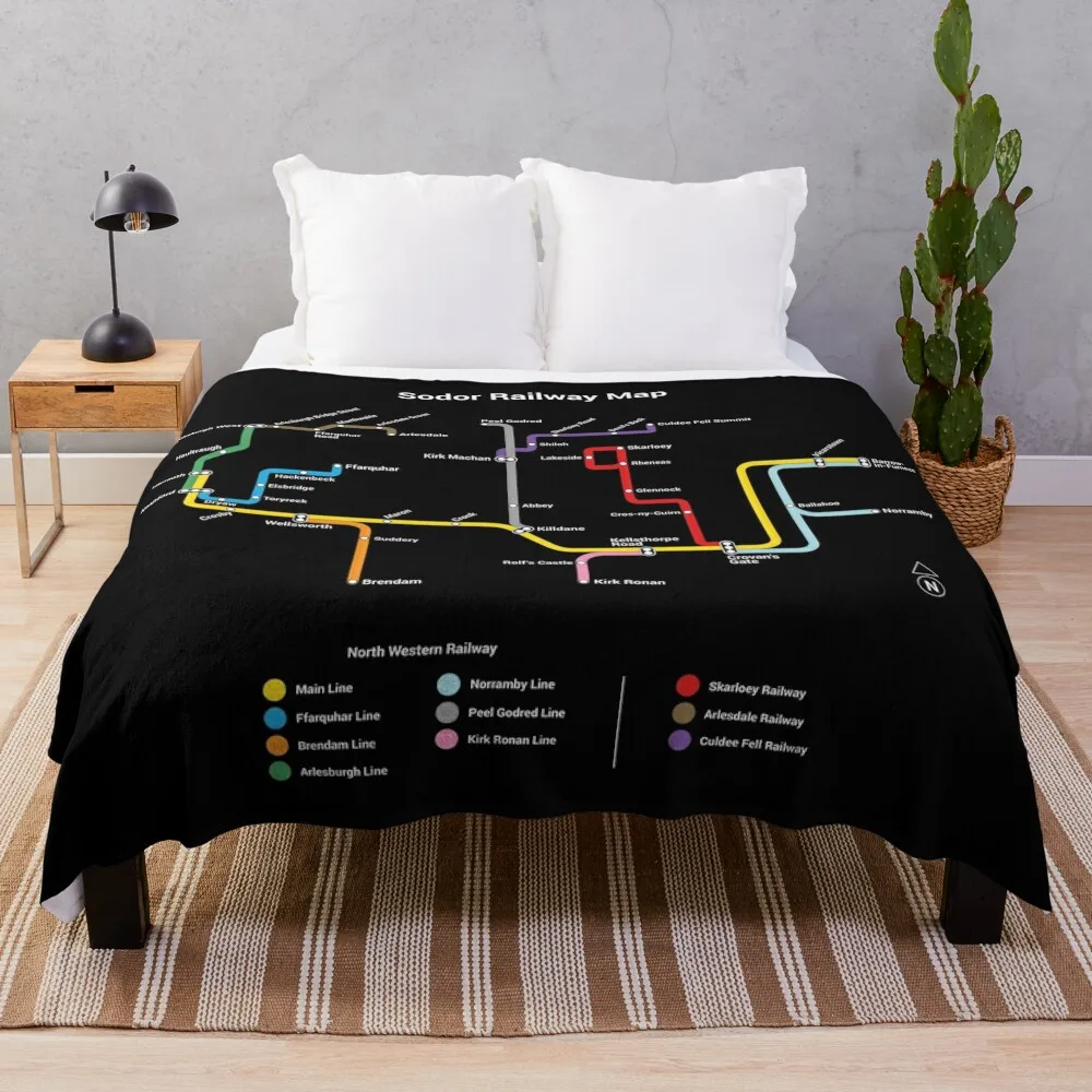 

Sodor Railway Map - TTC Style, Dark Throw Blanket Thins Luxury Brand Camping Hairys Blankets