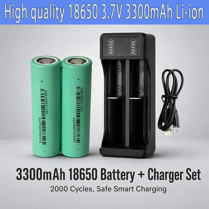 brand New 3300mAh 3.7V Li-ion Rechargeable Battery + USB Charger Combo Set High Capacity for Flashlight Headlamp Toys Power Bank