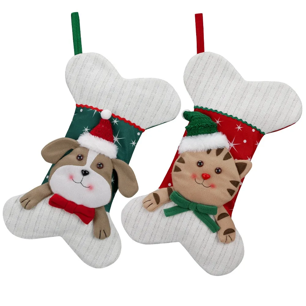 Xmas Tree Ornaments Large Christmas Stocking Kawaii Cat Dog Christmas Stocking Gift Bag Romance Creative