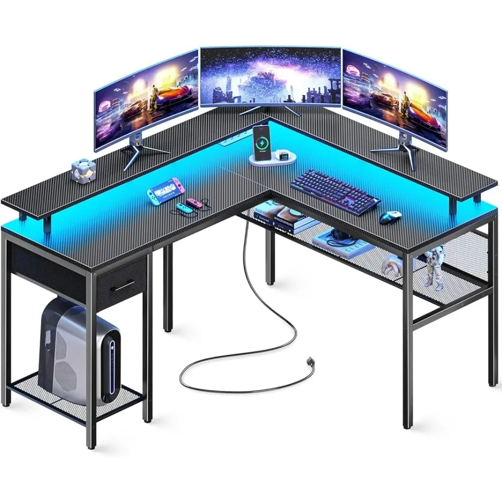 

Corner Desk Home Office Desk Carbon Fiber BlackFreight Free Gaming Computer Table Furniture