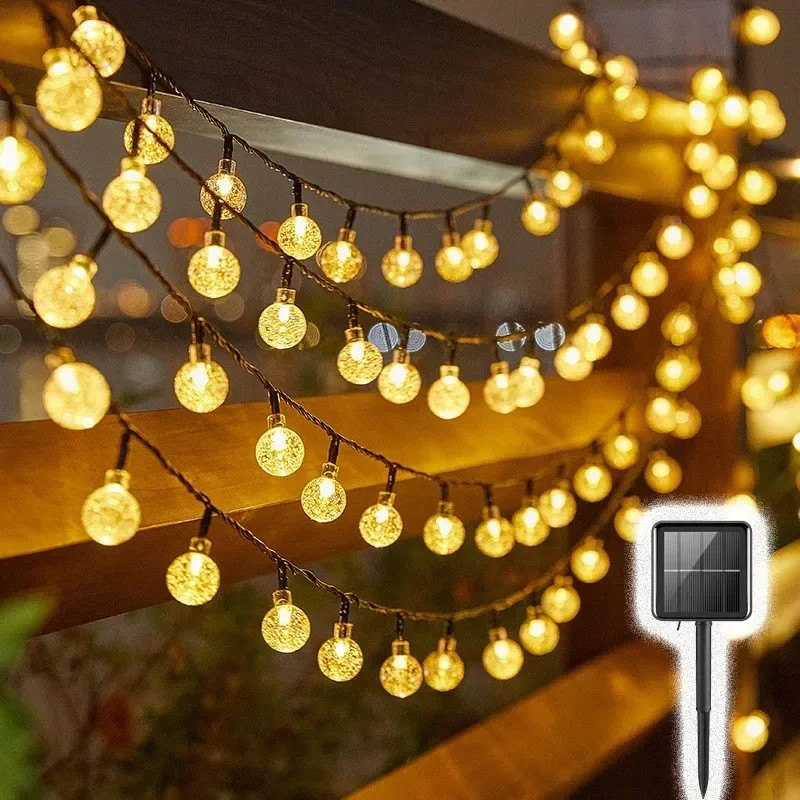 LED Solar String Lights Outdoor – Crystal Ball Fairy Lights for Garden Courtyard Terrace Party Christmas Decoration
