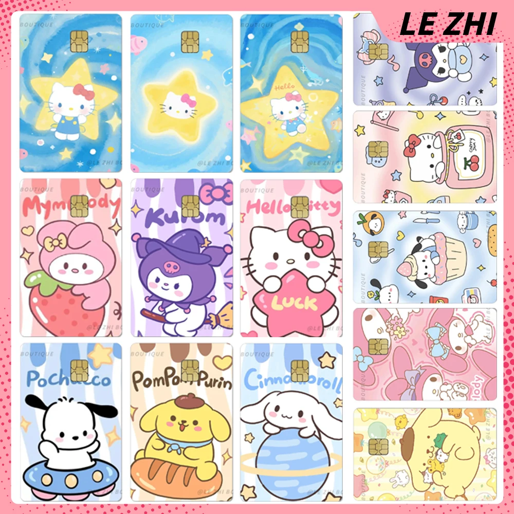

Sweet Lovely Sanrio Hello Kitty My Melody Kuromi Credit Card Stickers Cartoon Diy Waterproof Protective Film Sticker Decor