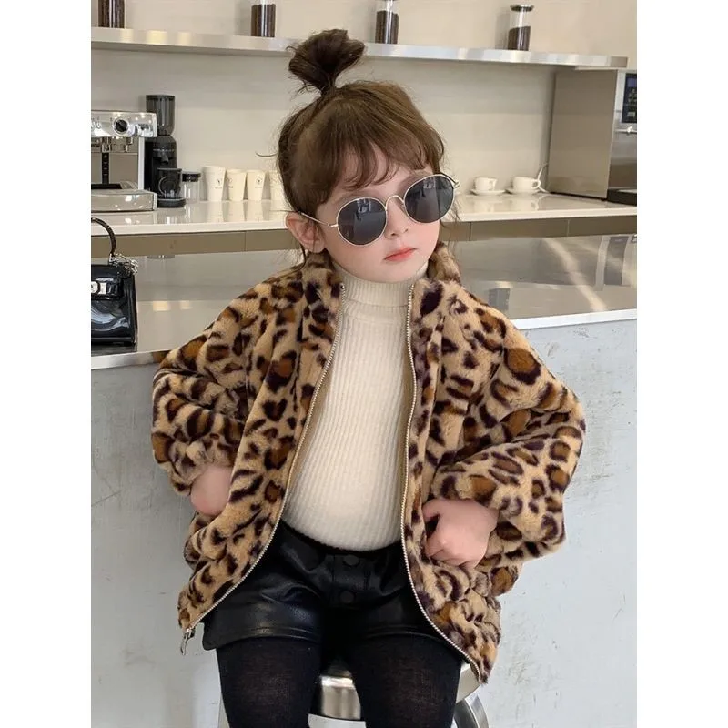 2024 Girl kids New Spring winter Leopard Children Coat Cotton Jacket good quality comfortable cute baby Clothes