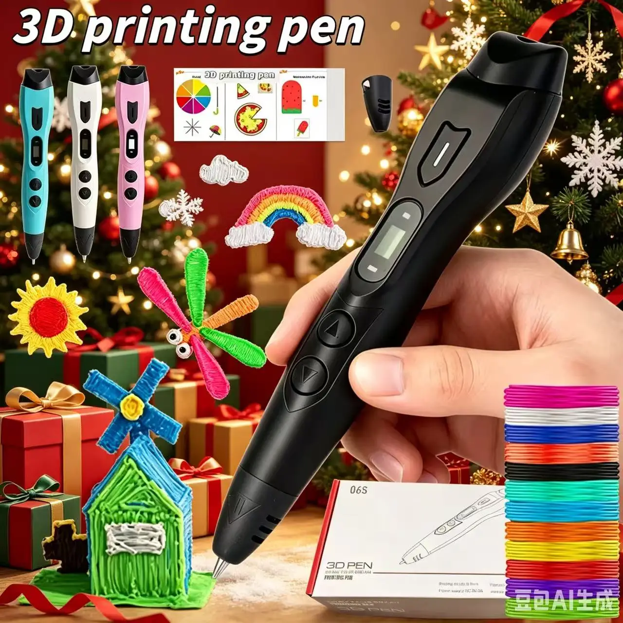 New 3D Printing Pen DIY 3D Painting Kids Toy with LCD Screen PLA Filament, Christmas Birthday Gift for Children
