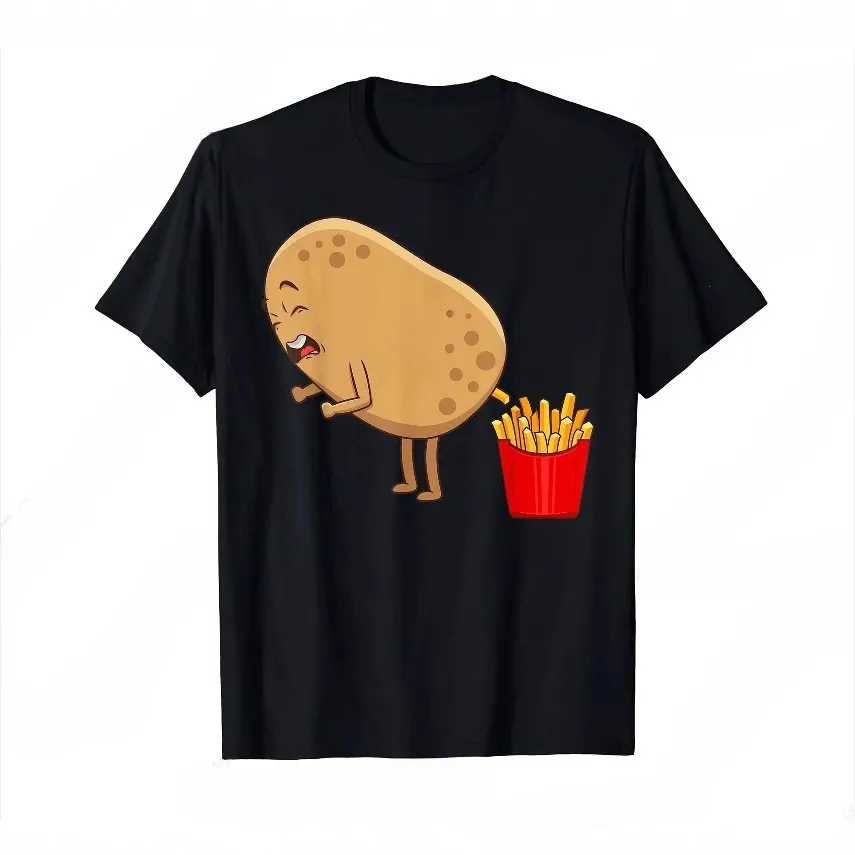 Summer Creative Potato Turned into French Fries Casual Fashion Round-neck Short-sleeved T-shirt for Couples for Men and Women