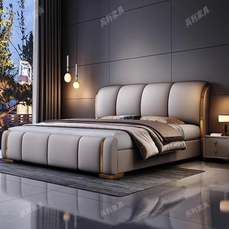 

Leather Platform Massage Bed Princess Sleeping Bedroom Loft Luxury Bed Queen Double Letto Matrimoniale Lounge Suite Furniture