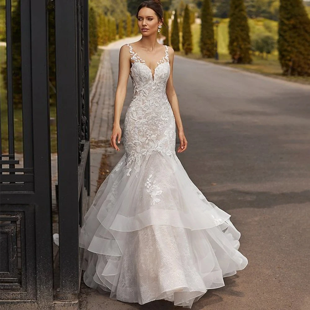 Customized Refinement Mermaid Wedding Dresses Layered Sweetheart Lace Appliques Gowns Classic Dress for Bride