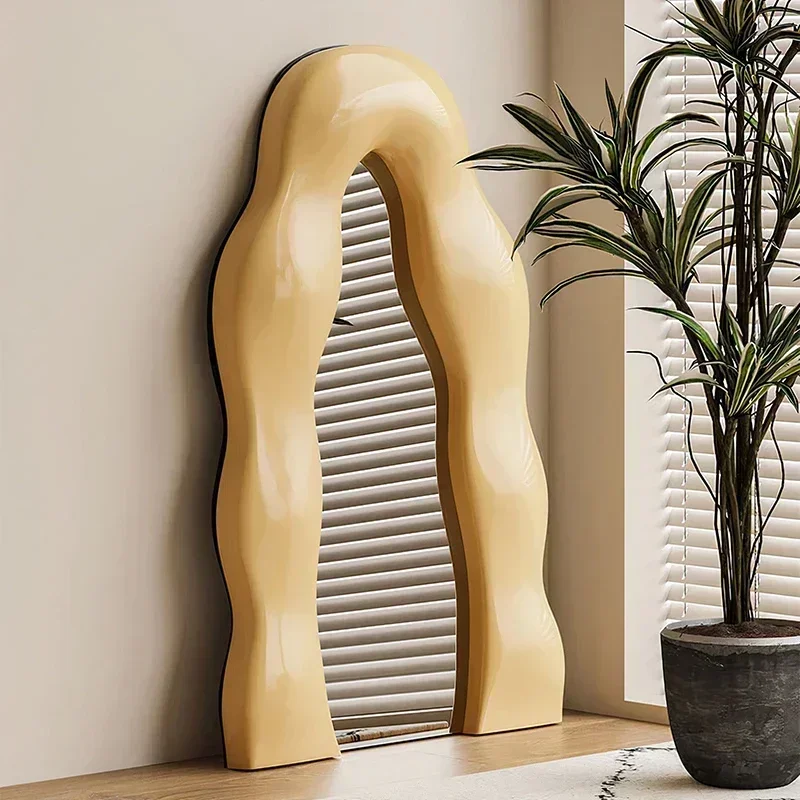 xzDressing Mirror French Wave Shaped Floor Mirror Bedroom Wall Hanging Irregular Light Luxury Full-Length Mirror