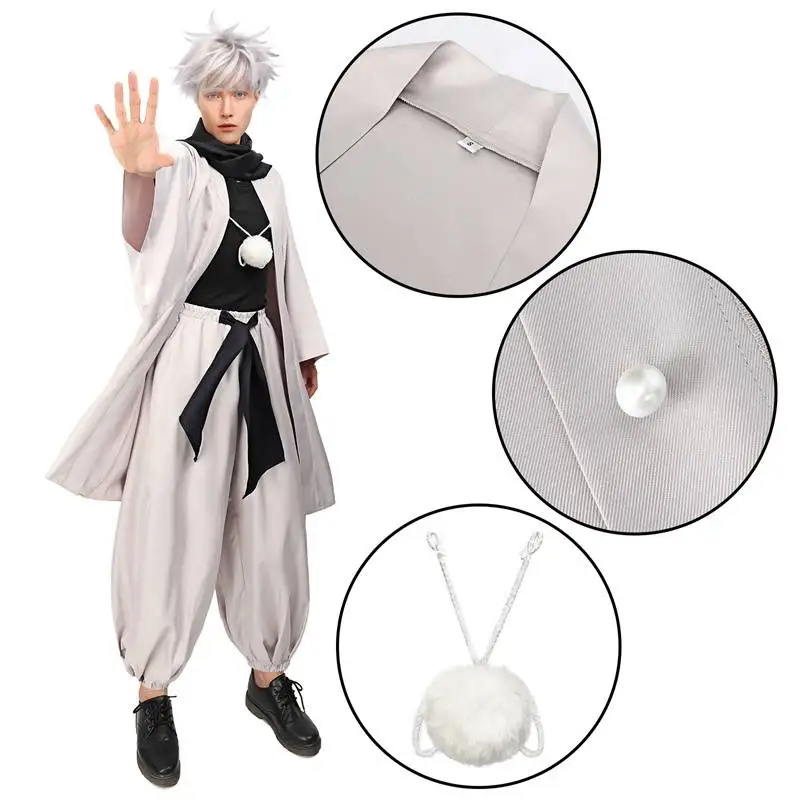 DAZCOS Satoru Cosplay Haori Kimono Jacket Men with Scarf Satoru Costume Adult Outfits Japan Kimono Comic-Con Carnival Clothing