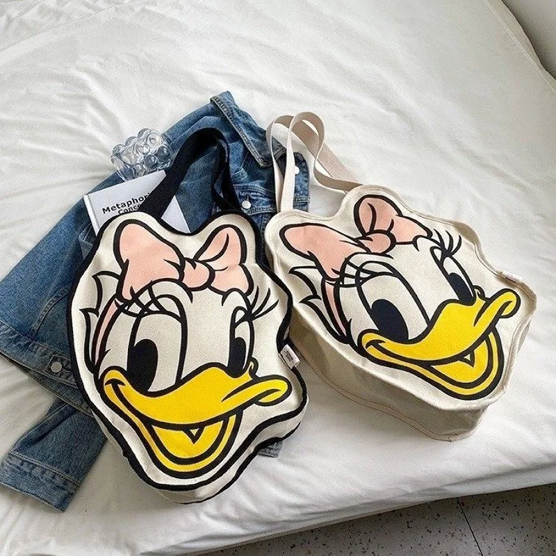 Disney Kawaii Anime Daisy Duck Canvas Cartoon Large-capacity Shopping Shoulder Bag Portable Fashion Girls Summer Handbag Gifts