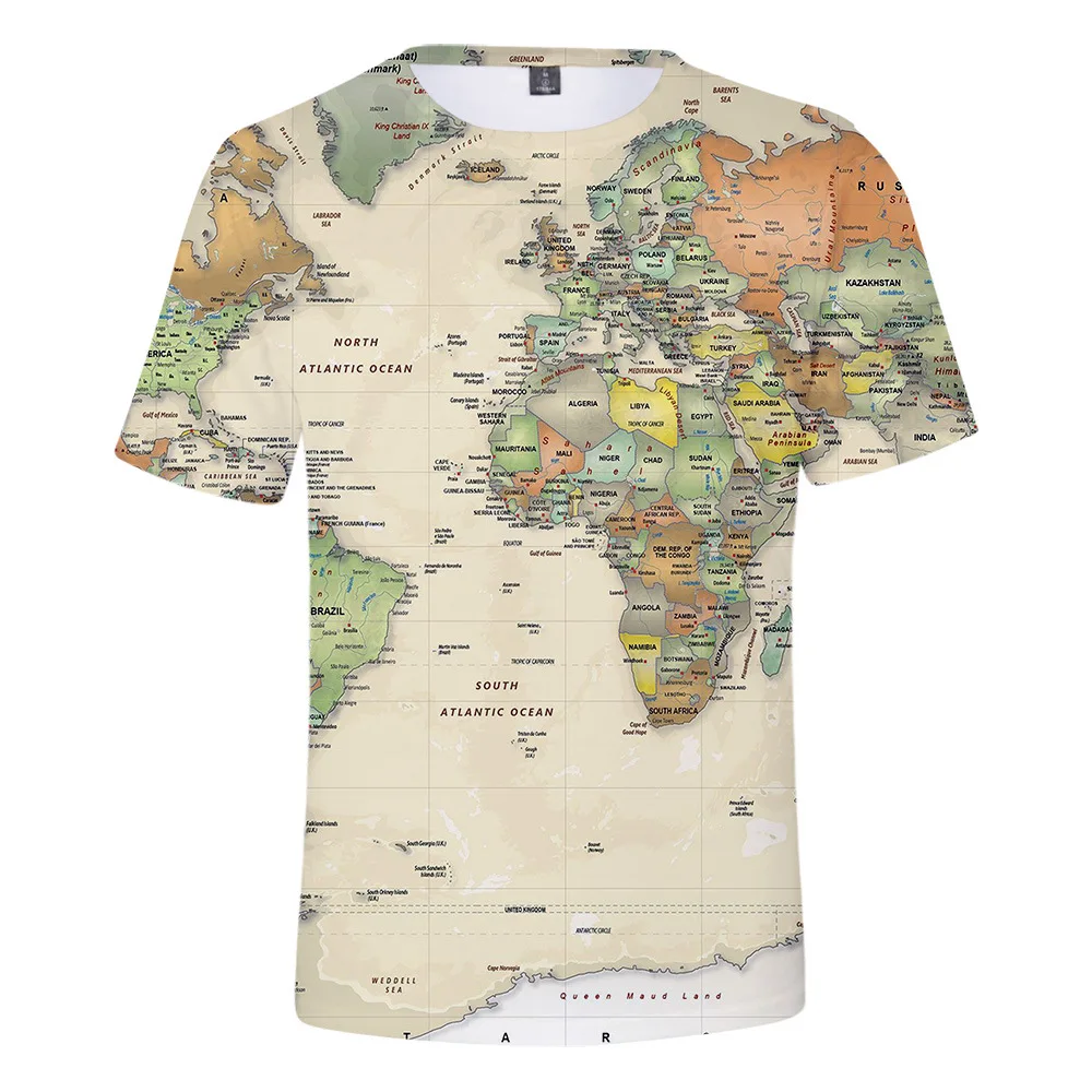 

WORLD MAP 3D T Shirt Women Men Boys Girls Summer Fashion O-neck Short Sleeve Funny Tshirt Hipster Cool Graphic Tees Streetwear