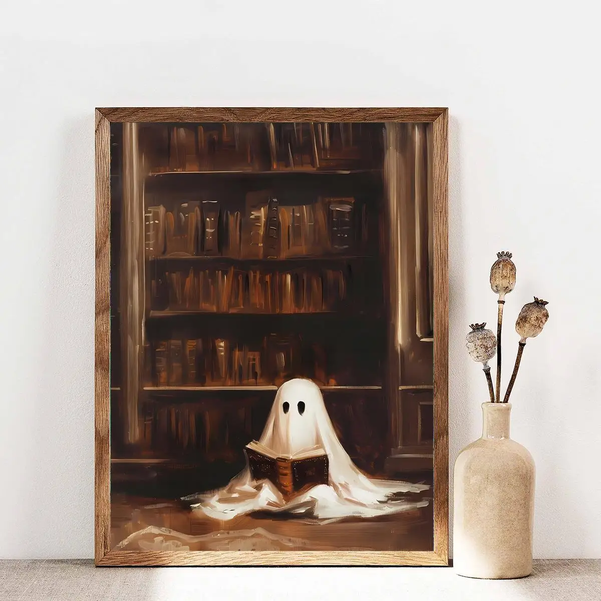2D Flat, 2D Flat, 1pc Fantasy-Themed Ghost Artwork on Canvas - Contemporary Herringbone Ink Painting Suitable for Home Decora