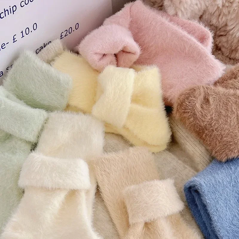 Soft Solid Cozy Hairy Mink Velvet Socks Women Autumn Winter Hosiery Thicken Warm Sleep Bed Floor Home Fluffy Kawaii Sock