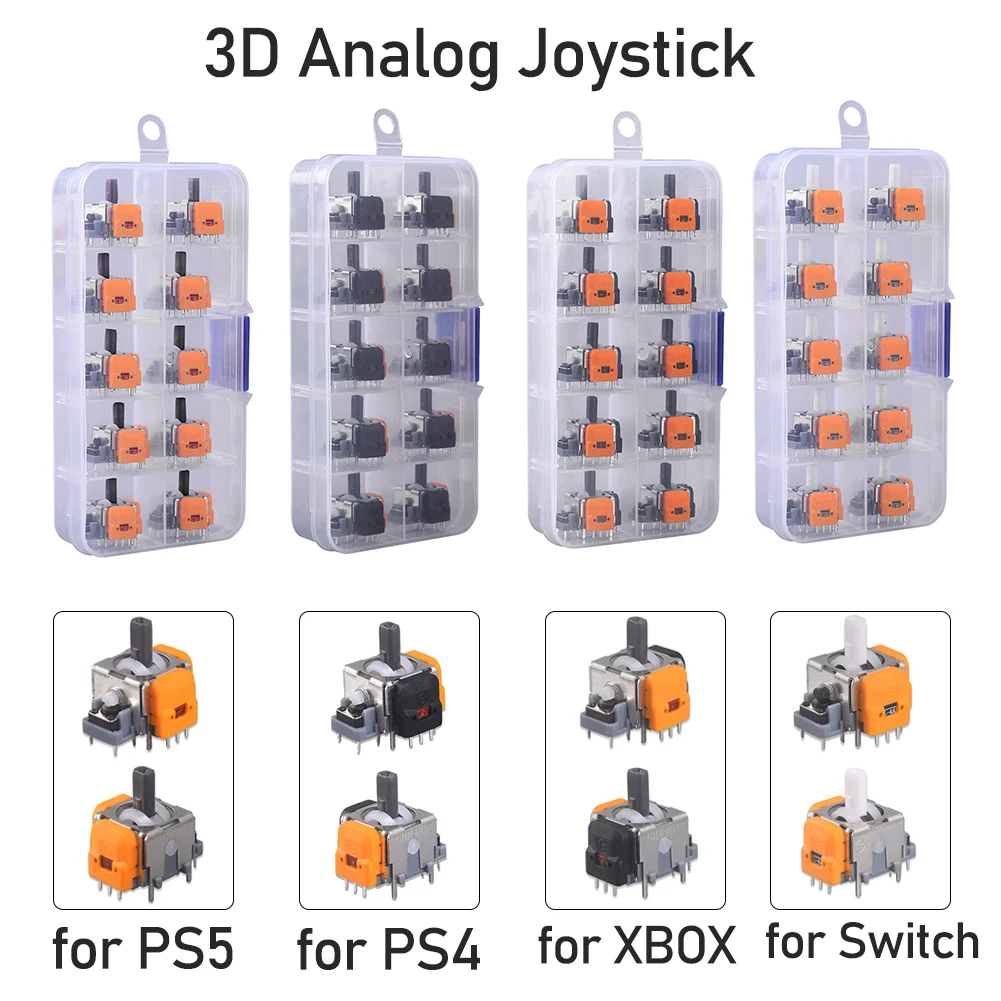 10pc 3D Analog Joystick Hall Effect Sensor Controller Adjustable No Drifting Thumb Stick Replacements for PS4/PS5/XBox/Switch