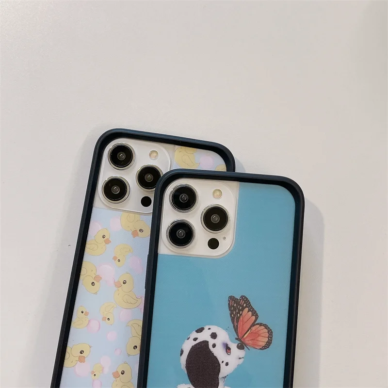 Wildflower Cute Dog Cat Phone Case for iPhone 16 15 14 13 12 Pro Max Plus 14plus 15plus 16pro Pet Duck butterfly Cover Funda