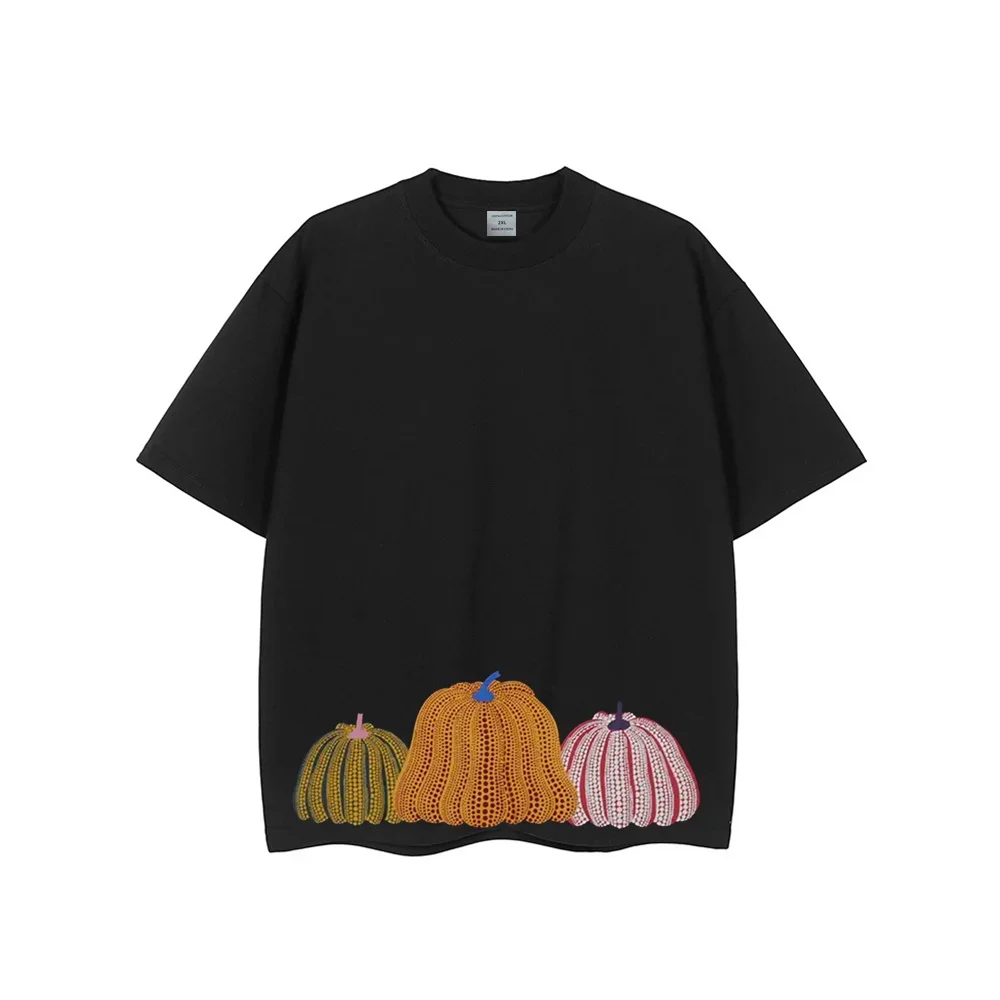 

2025 Summer 100% Cotton Pumpkin Print T-shirt Men's Harajuku Casual Street Trend Hip-hop Sports Round Neck Short Sleeve Top