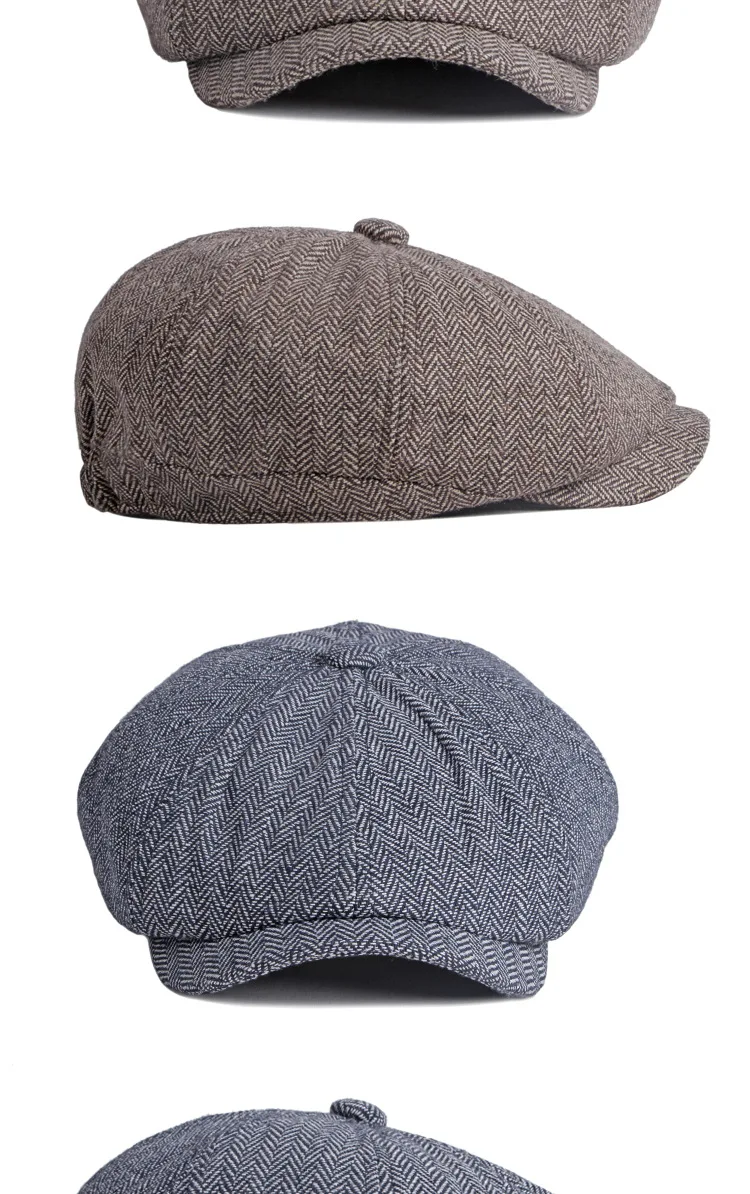 Männer Frauen Wolle Newsboy Caps Fischgräten Flache Kappen Kaffee Britischen Gatsby Caps Herbst Winter Warme Woolen Hüte Gorras – Detail 5