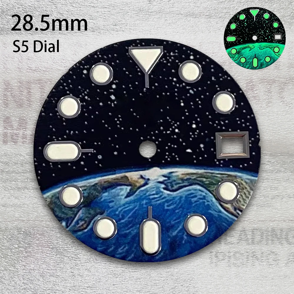 

28.5mm S Logo Starry Sky Dial Suitable For NH35 Movement C3 Green Luminous High Quality Watch Modification Accessories