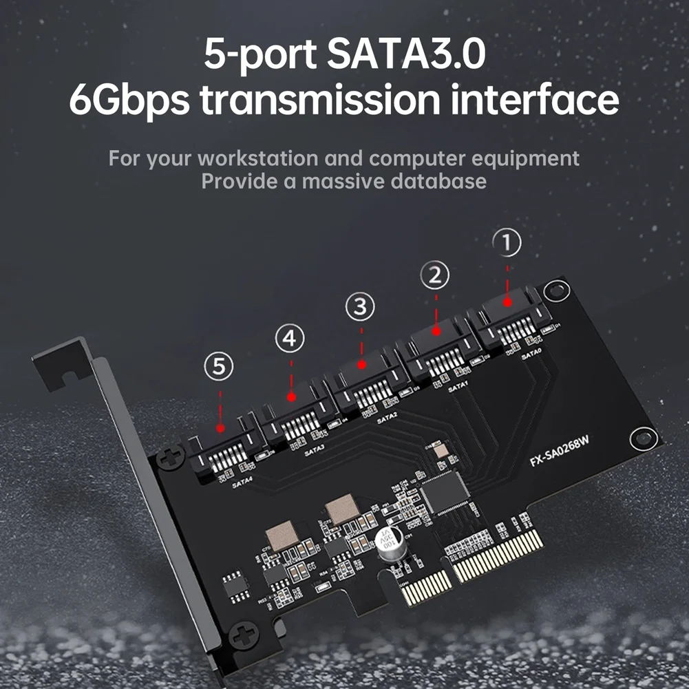 Pcie To 5 Ports SATA 3 III 3.0 6Gbps SSD Adapter PCI-E PCI Express X1 Controller Board Expansion Card Support X4 X8 X16