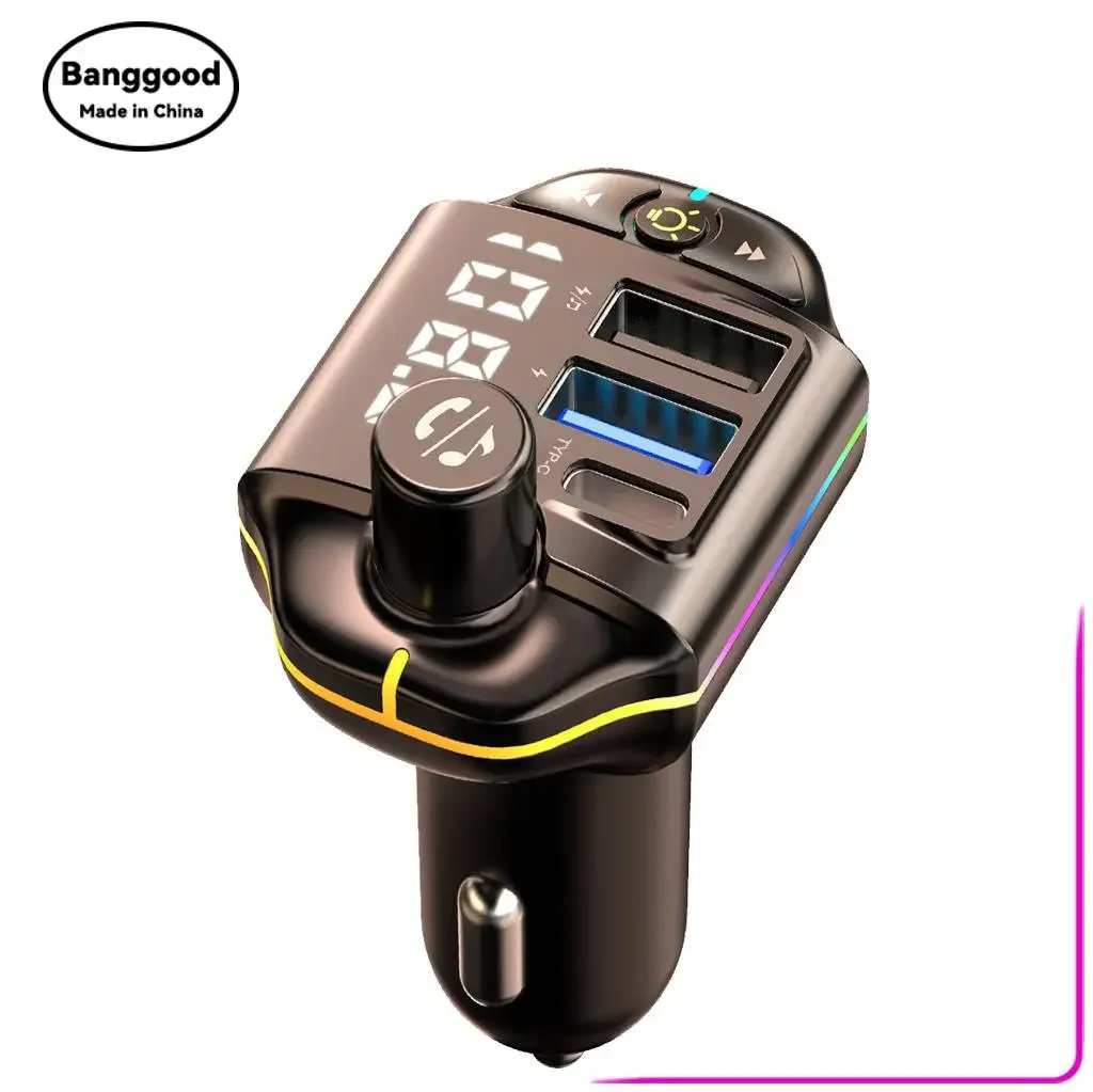 A10 Colorful Ambient Light 3.1A TYPEC Car Charger FM Transmitter Bluetooth 5.0 Car Mp3 Bluetooth Player
