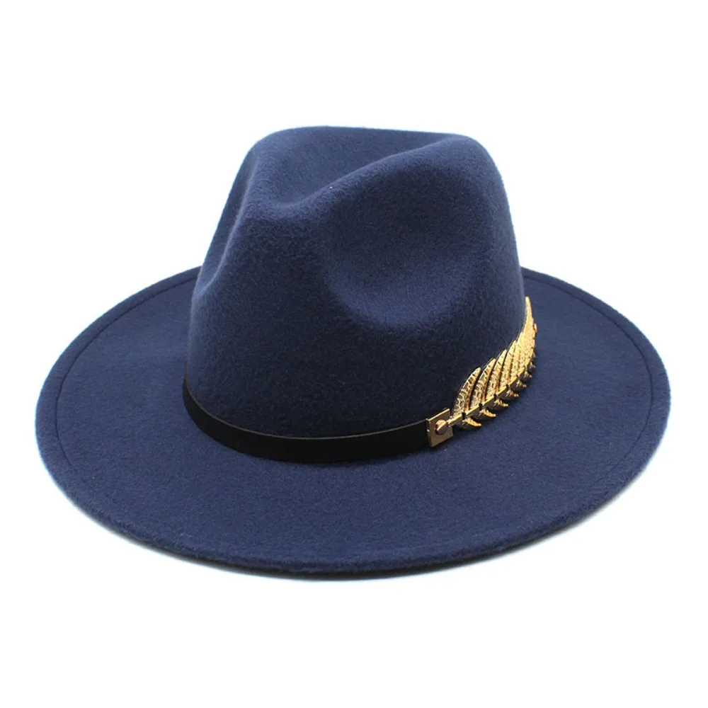 

Large Brimmed Woolen Hats Leaf Decoration Formal Occasion Fedora Hat Performance Cap Casual British Vintage Hats