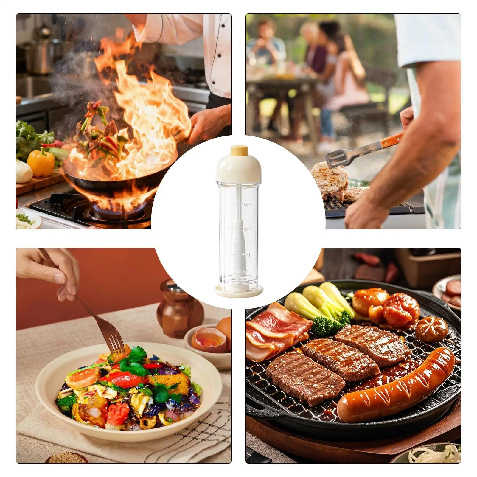 100ml Oil Spray Bottle Portion Control Refillable Bottom Nozzle Olive Oil Dispenser for Cooking Salad Frying Kitchen BBQ