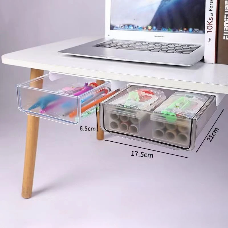Under Desk Stationery Storage Drawer Plastic Self Adhesive Hidden Pull Out Stationery Storage Box Office Desk Organizers