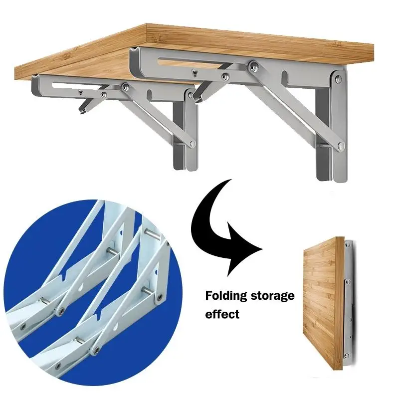 1Set Folding Bracket For Shelf Table Desk Heavy Duty Floating Triangle Shelf Collapsible Space Saving DIY Wall Mounted Bracket