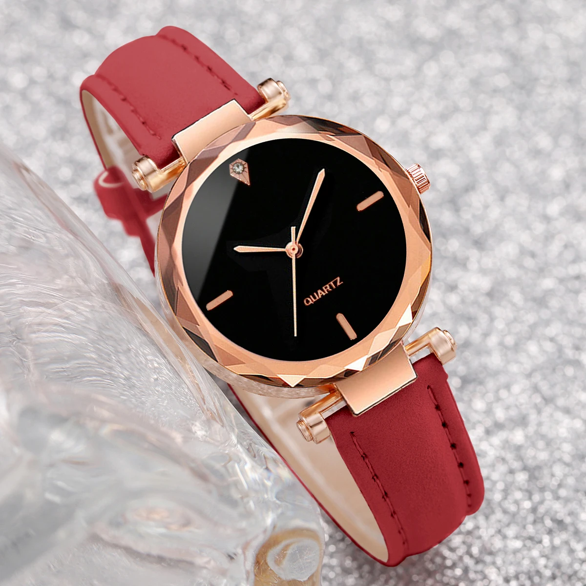 9PCS/Set Fashion Women Watches Simple Dial Quartz Watch Casual Leather Strap Ladies Wristwatches Reloj Mujer（Without Box）