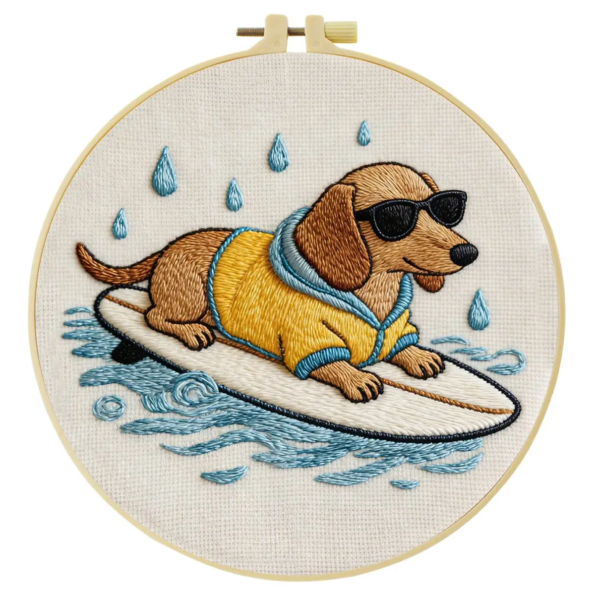 1 Stück 20x20cm/15x15cm 7,87/6,3 Zoll Hund beim Surfen Stickerei-Starter-Kit DIY-Kit DIY-Stickerei-Set für Anfänger – Detail 3