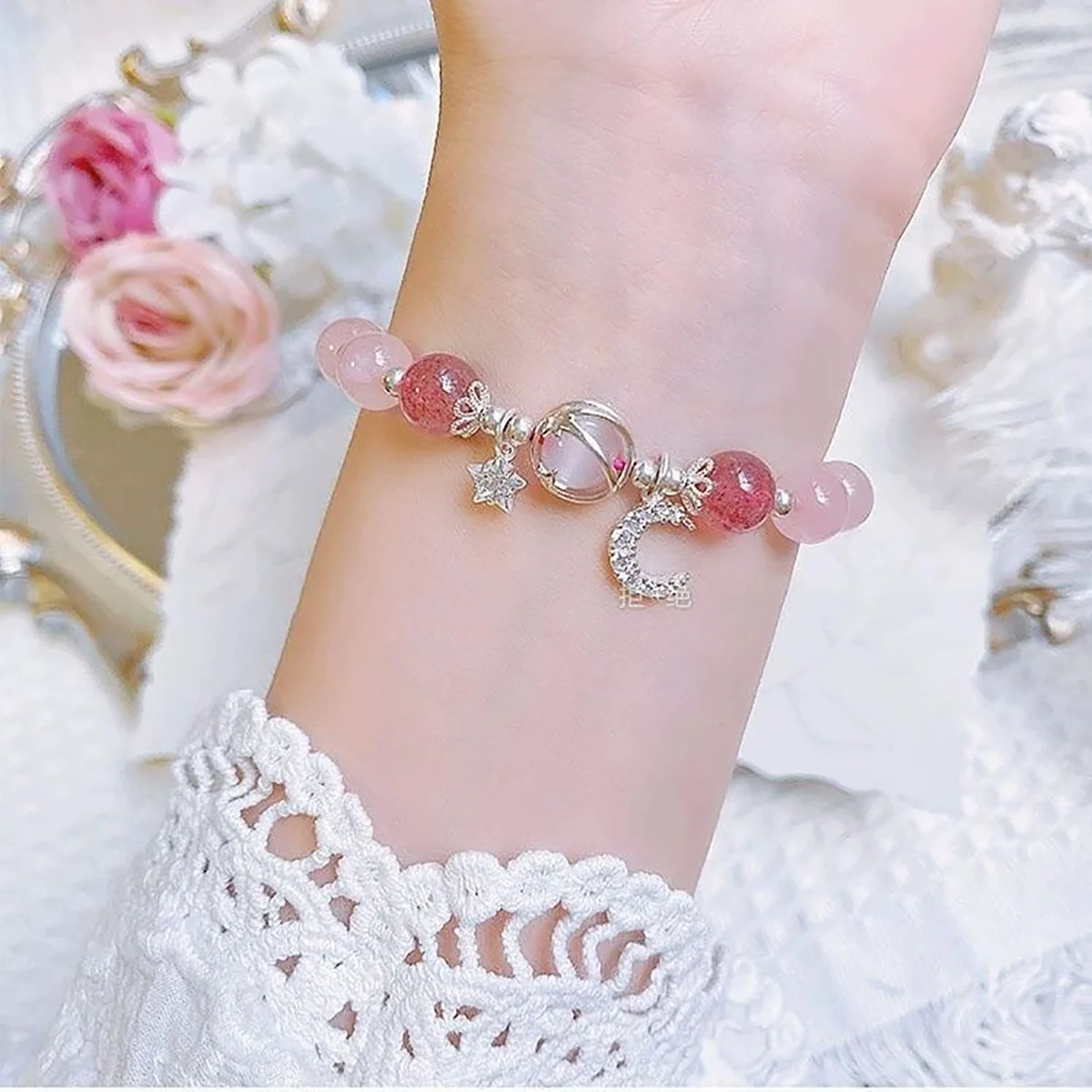 Princess Girls Star Moon Bracelet Blue Purple Color Opal Stone Bracelet for Kids Shiny Crystal Bracelets Wristband Jewelry Gift image 3
