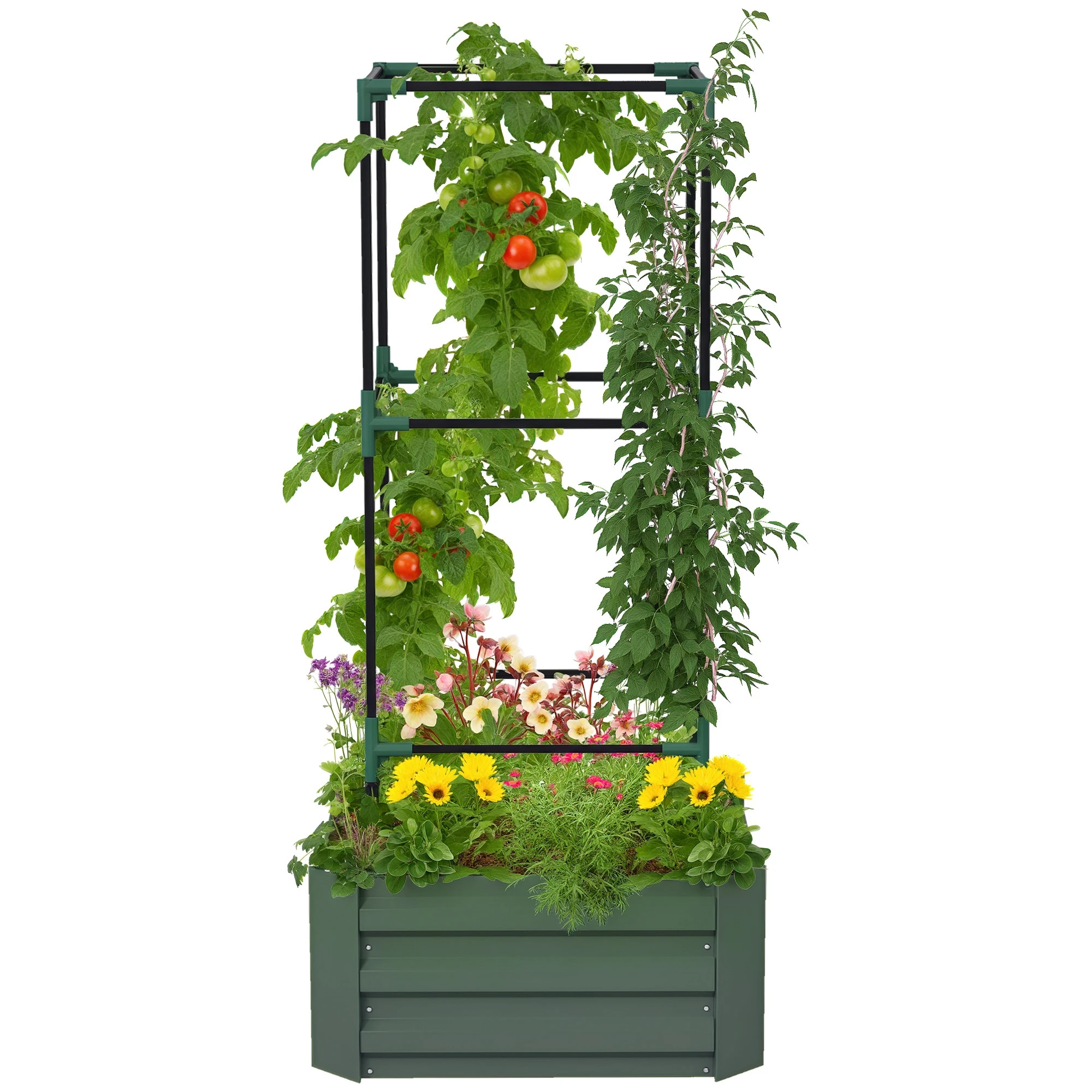 Outsunny Jardinera con Celosía para Plantas Trepadoras y Fondo Abierto Verde