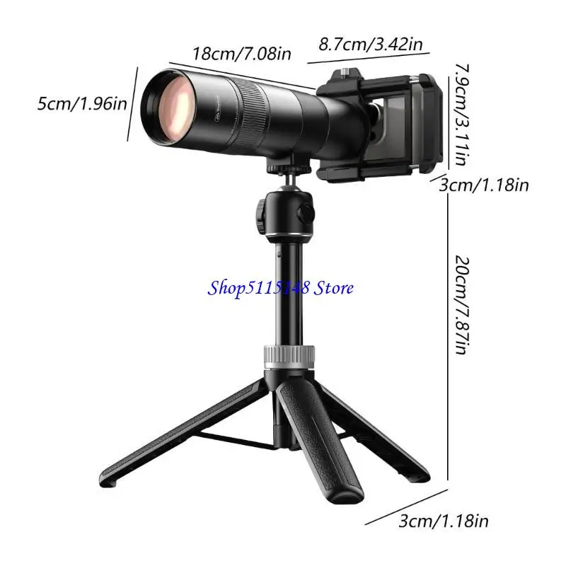 F3MA Photography Lens 36X Telephoto Lens with Tripod for Most Smartphones Picture Video Taking Telephoto Phone Lens
