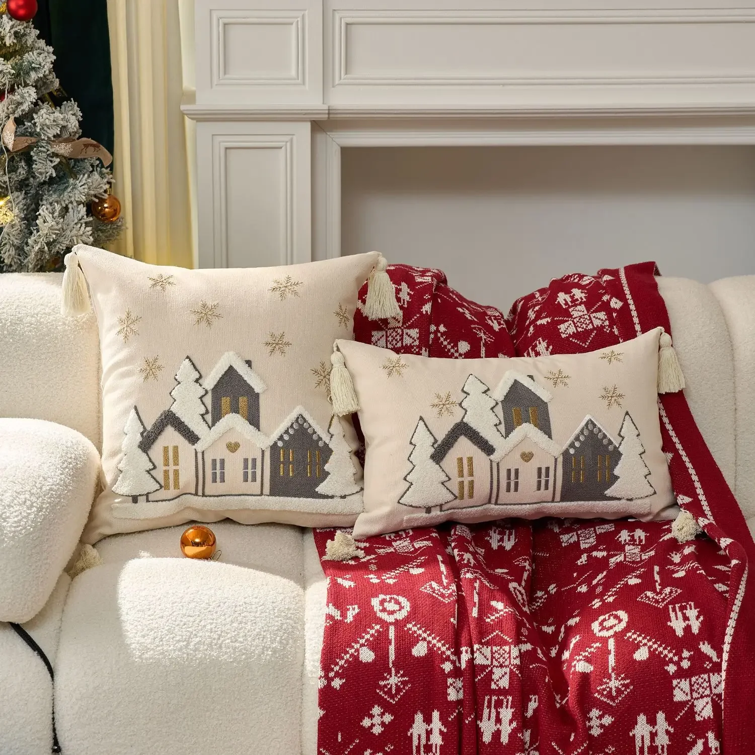 30x50cm 45x45cm Embroidered House Throw Pillow Case Cover Decorative Sofa Linen Gift Cushion Covers for Home Xmas Party Decor