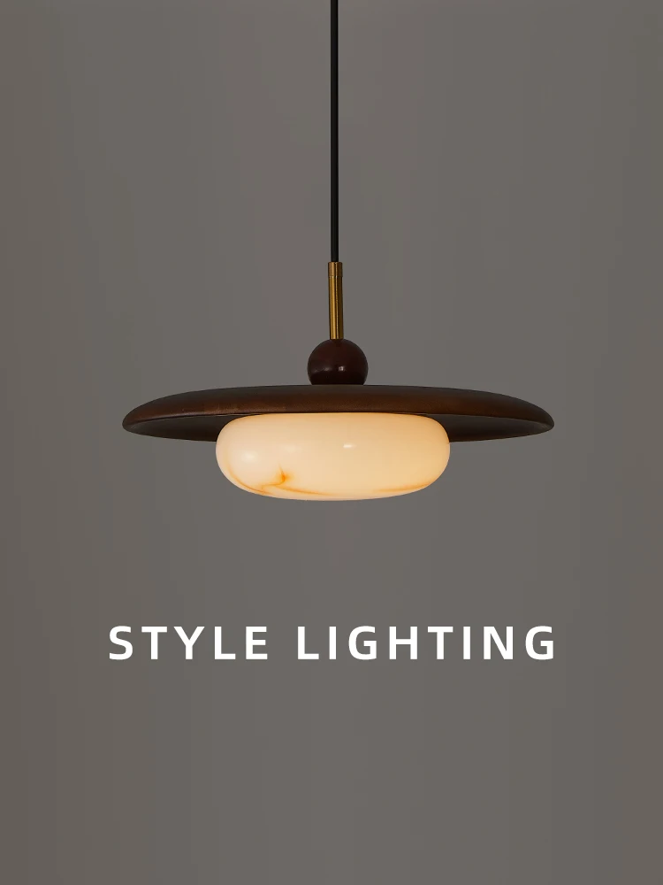 Retro Wabi-Sabi Style Cloud Stone Restaurant Chandelier, Walnut Color Vintage Artistic Pendant Light for Dining Table or Bar